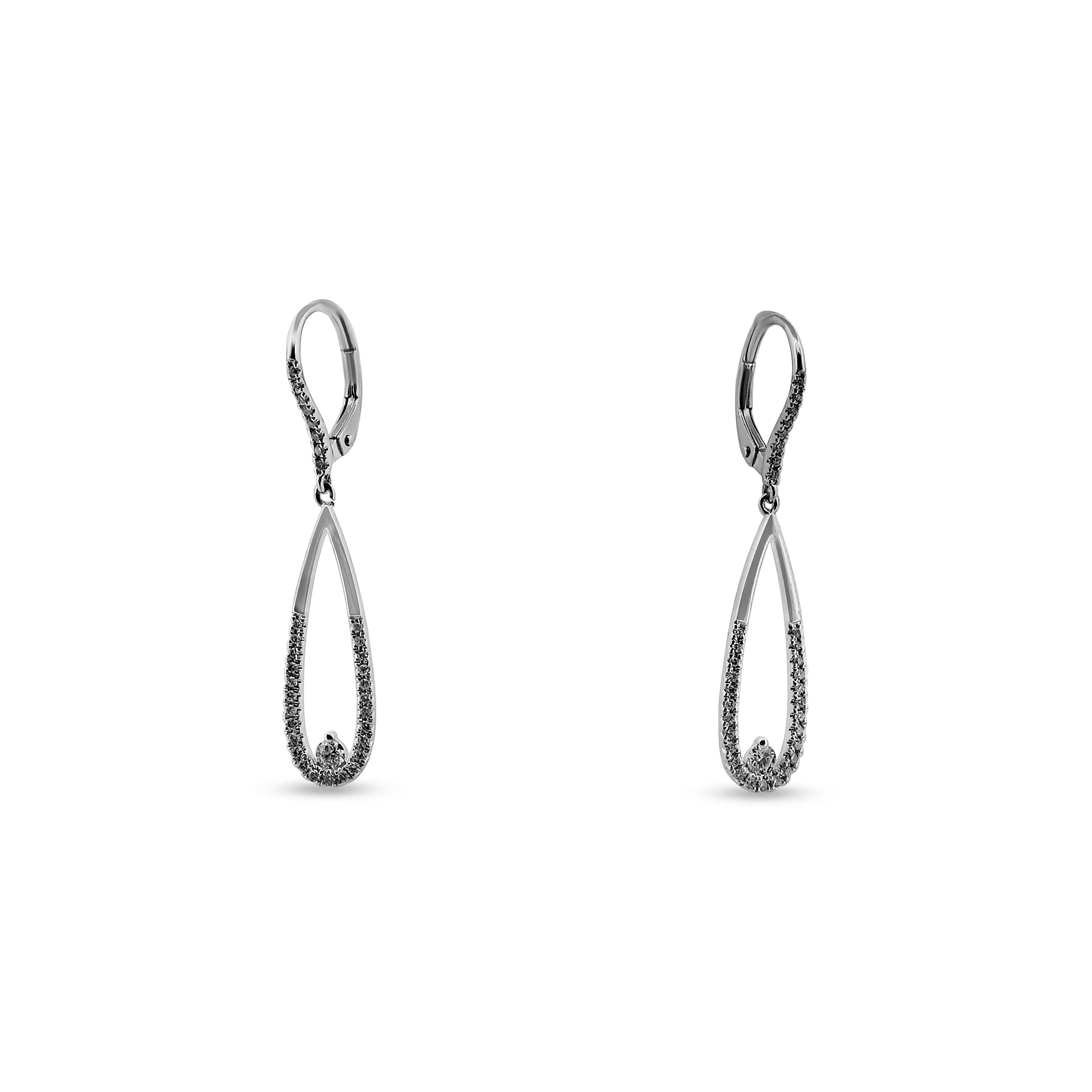 0.85ctw Round Brilliant Diamond Tear Drop Dangle Earrings in 14k White Gold