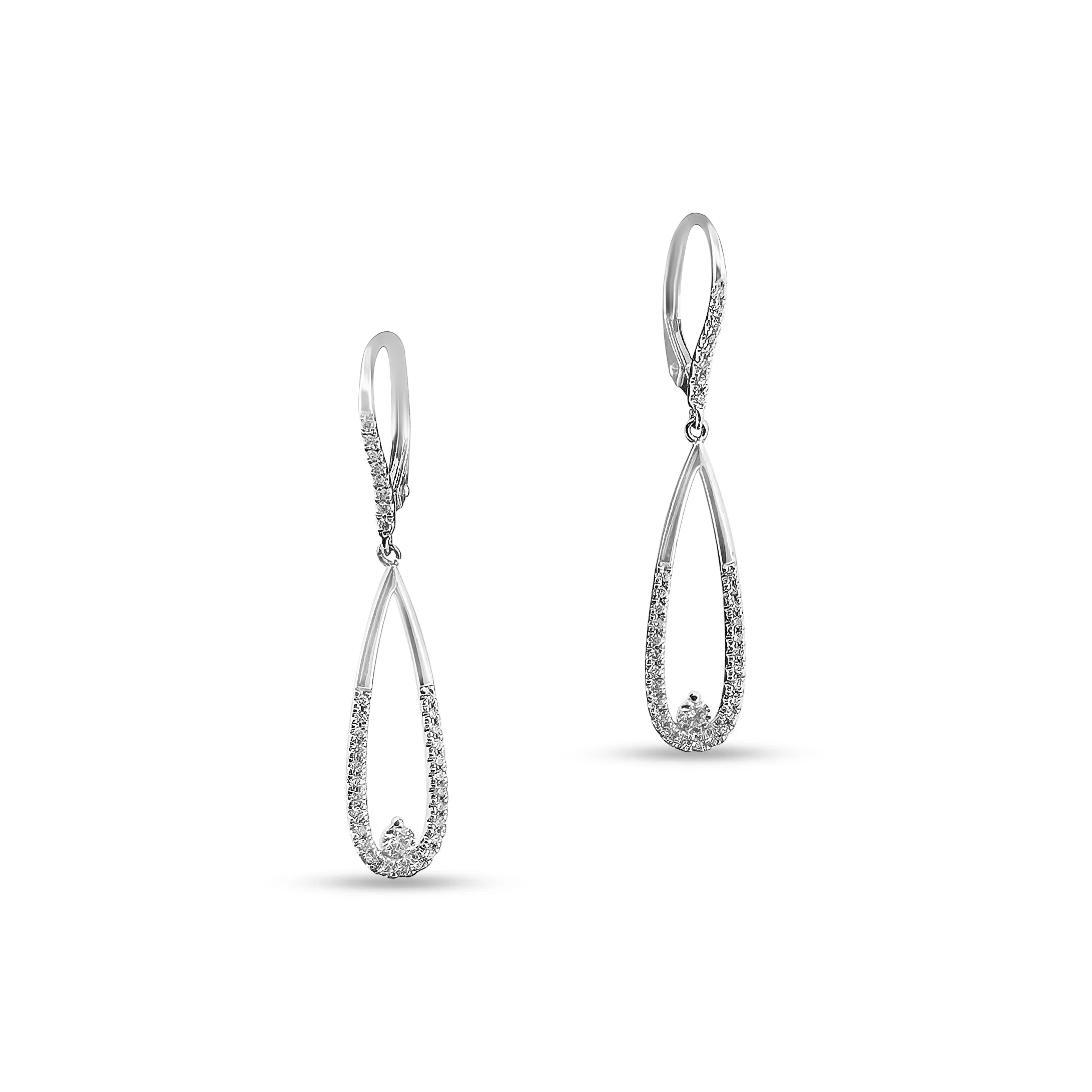 0.85ctw Round Brilliant Diamond Tear Drop Dangle Earrings in 14k White Gold