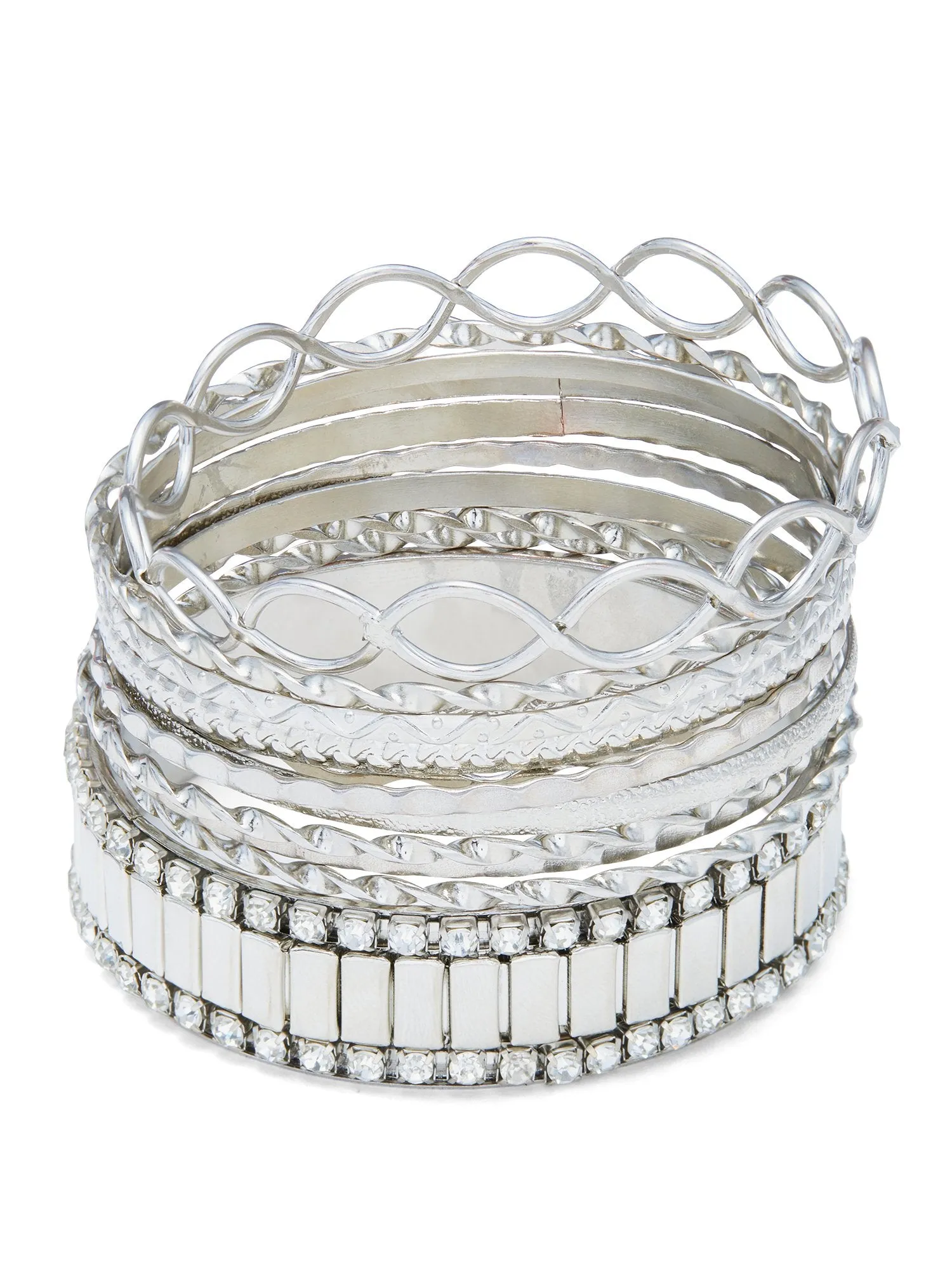 11-Piece Silver-Tone Mixed Metal & Rhinestone Bracelets Set