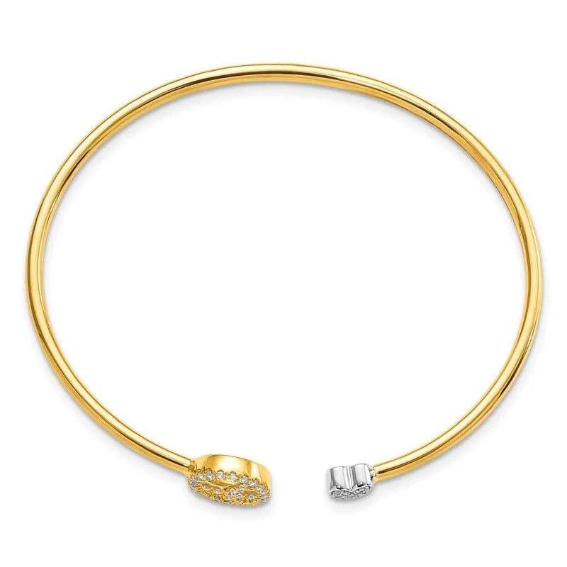 14k Two-tone Diamond Peace & Heart Cuff Bangle