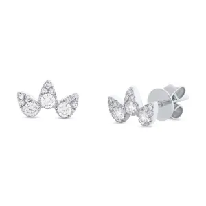 14K White Gold Diamond Stud Earrings in Triple Pear Design