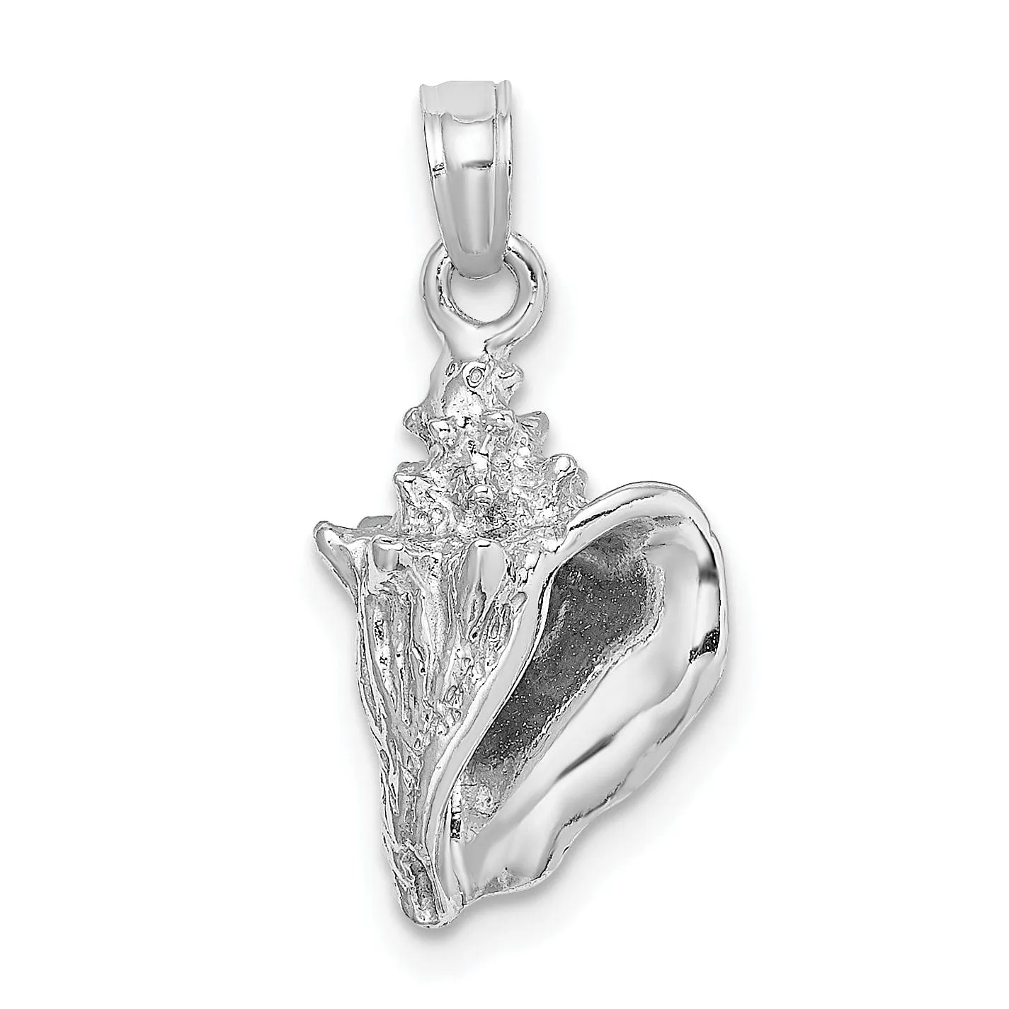 14k White Gold Polished Finish 3-Dimensional Soild Men's Conch Shell Charm Pendant