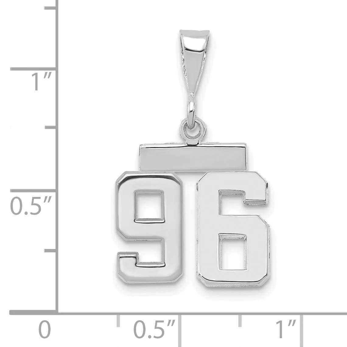 14k White Gold Polished Finish Small Size Number 96 Charm Pendant