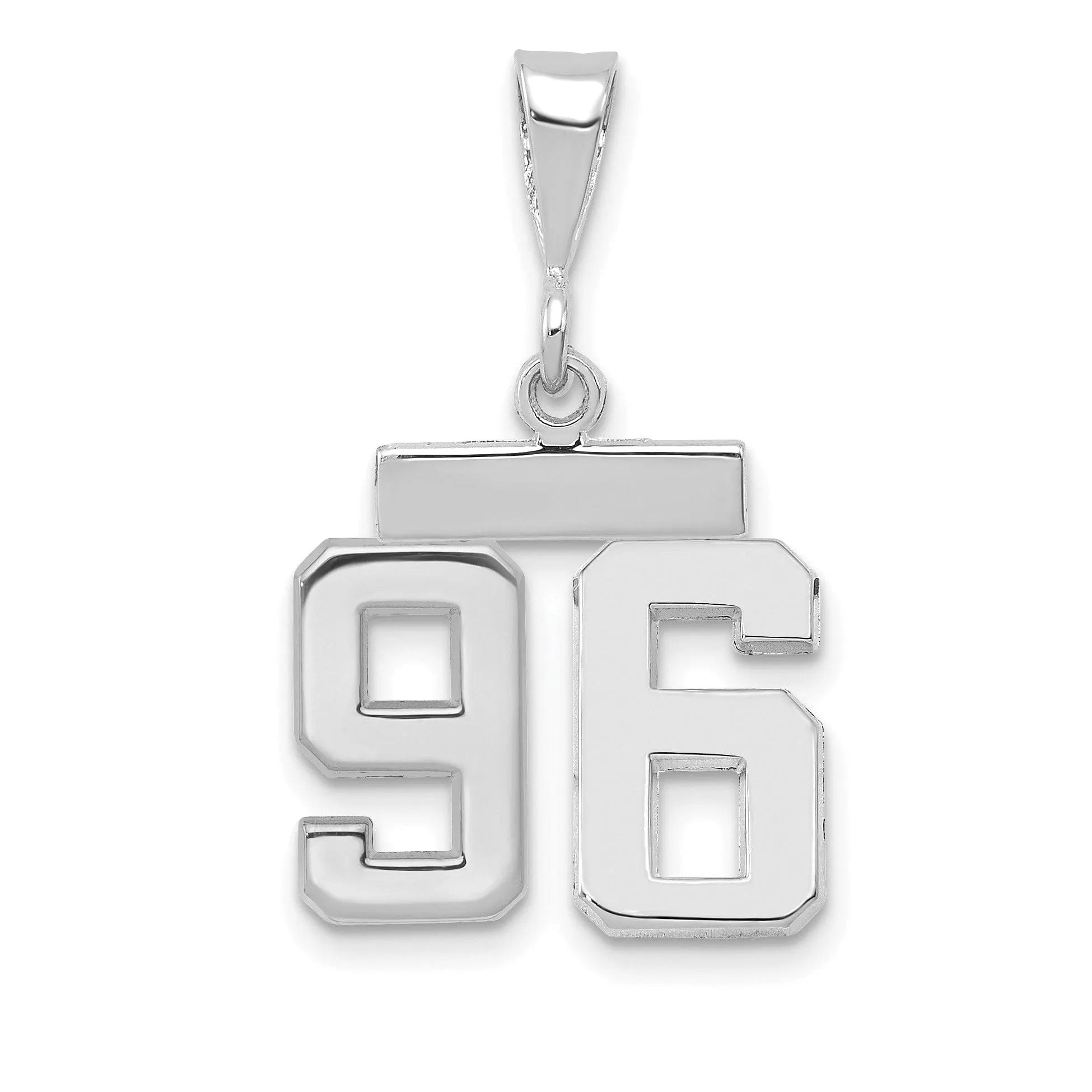 14k White Gold Polished Finish Small Size Number 96 Charm Pendant