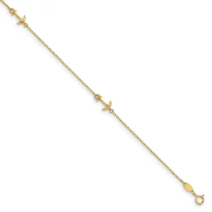 14k Yellow Gold C.Z Polished Anchor Anklet