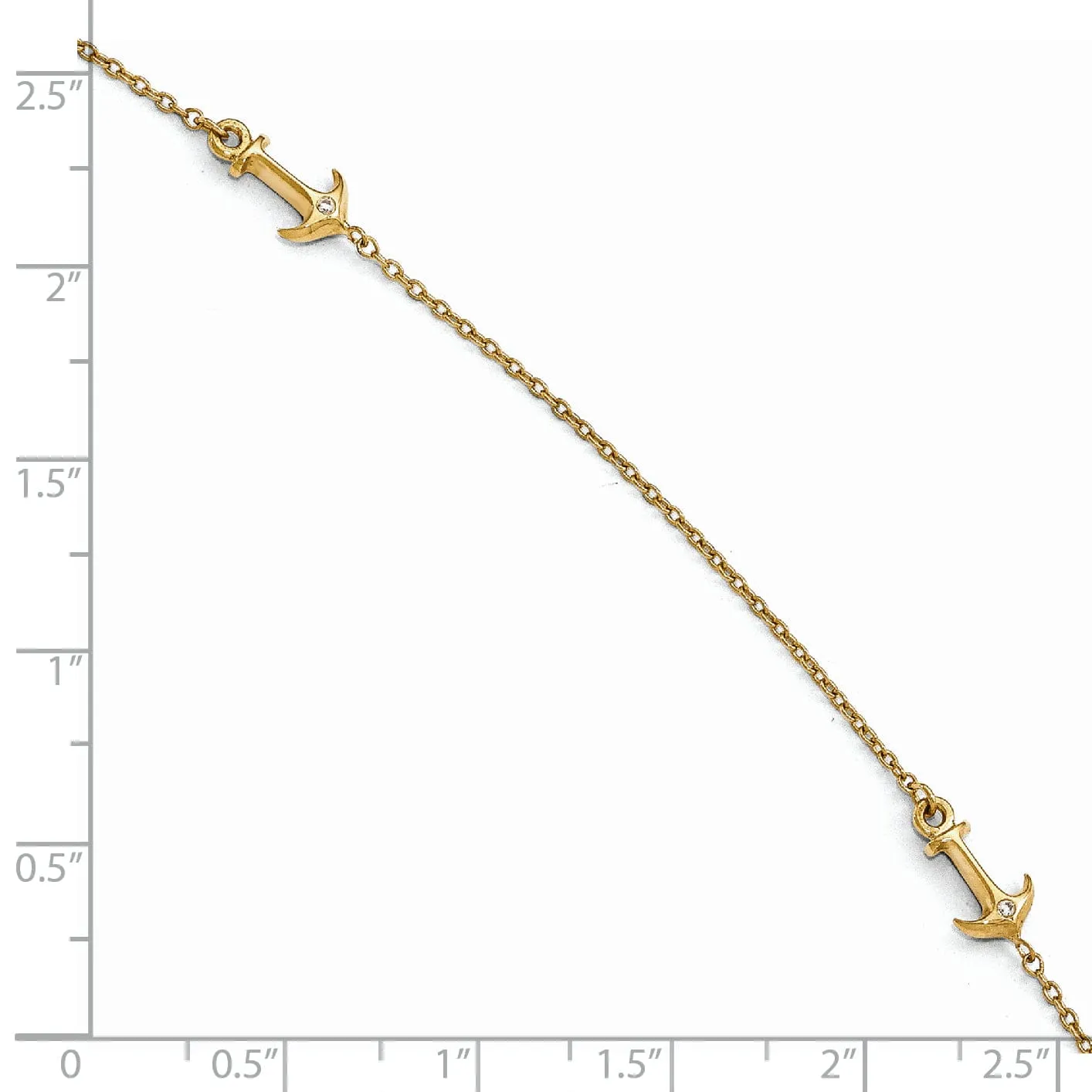 14k Yellow Gold C.Z Polished Anchor Anklet