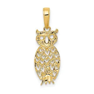 14K Yellow Gold  Diamond Cut Polished Finish Owl Charm Pendant