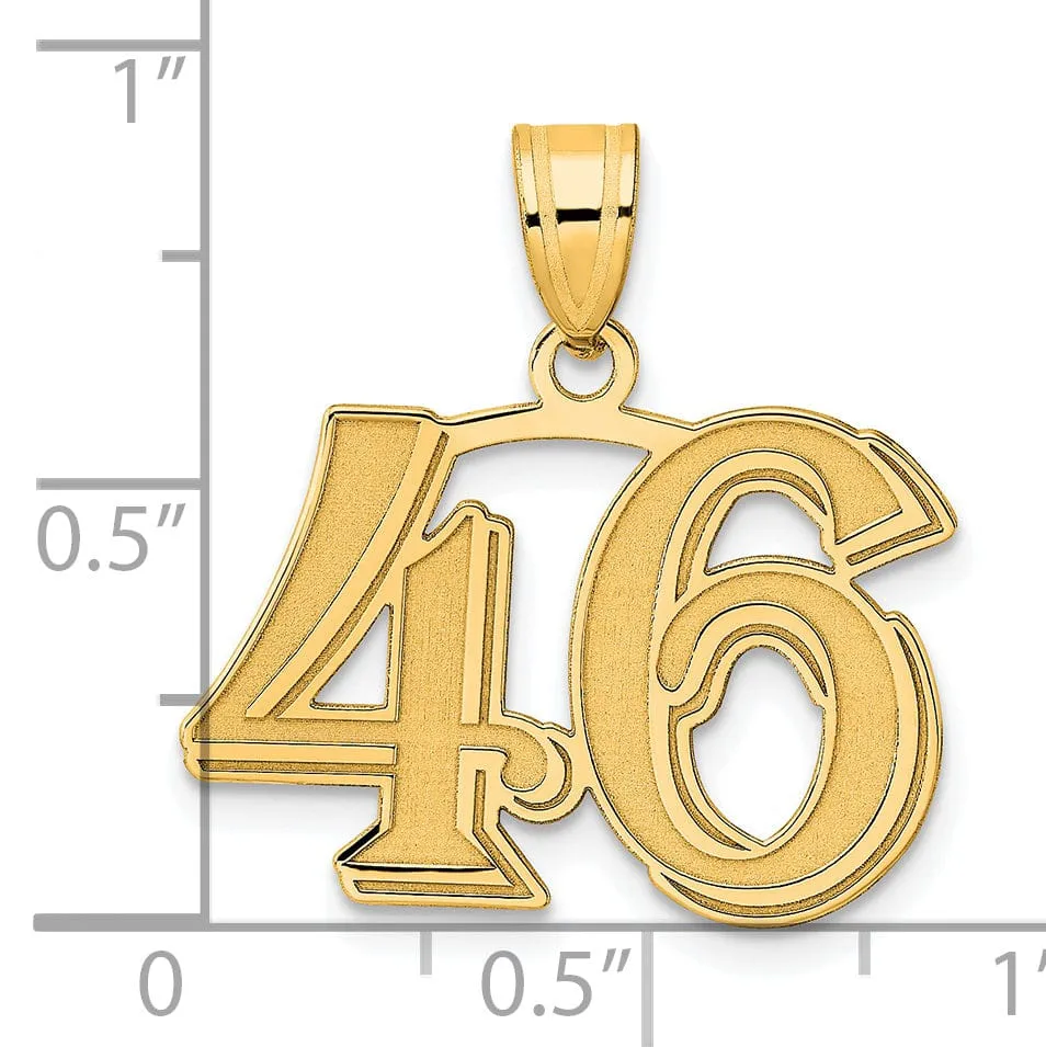 14k Yellow Gold Polished Etched Finish Number 46 Charm Pendant