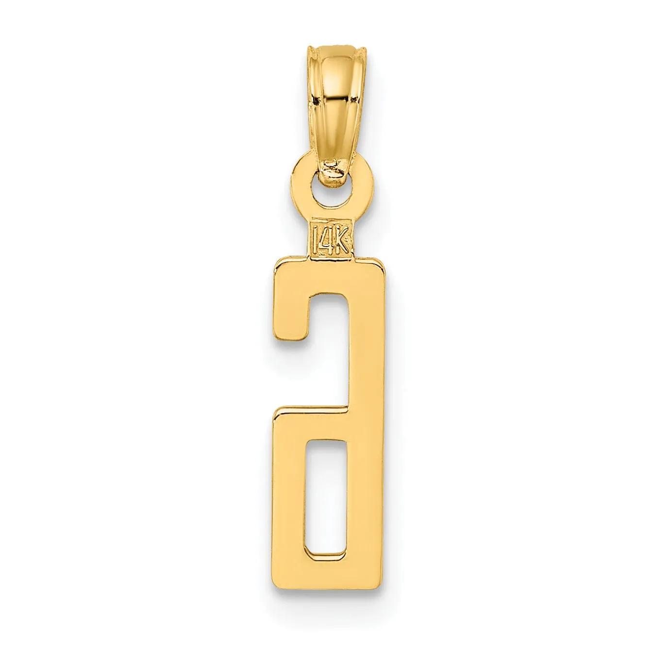 14K Yellow Gold Polished Finished Block Script Design Number 6 Charm Pendant