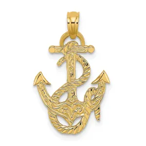 14K Yellow Gold Texture Polished Finished Anchor and Rope Design Charm Pendant