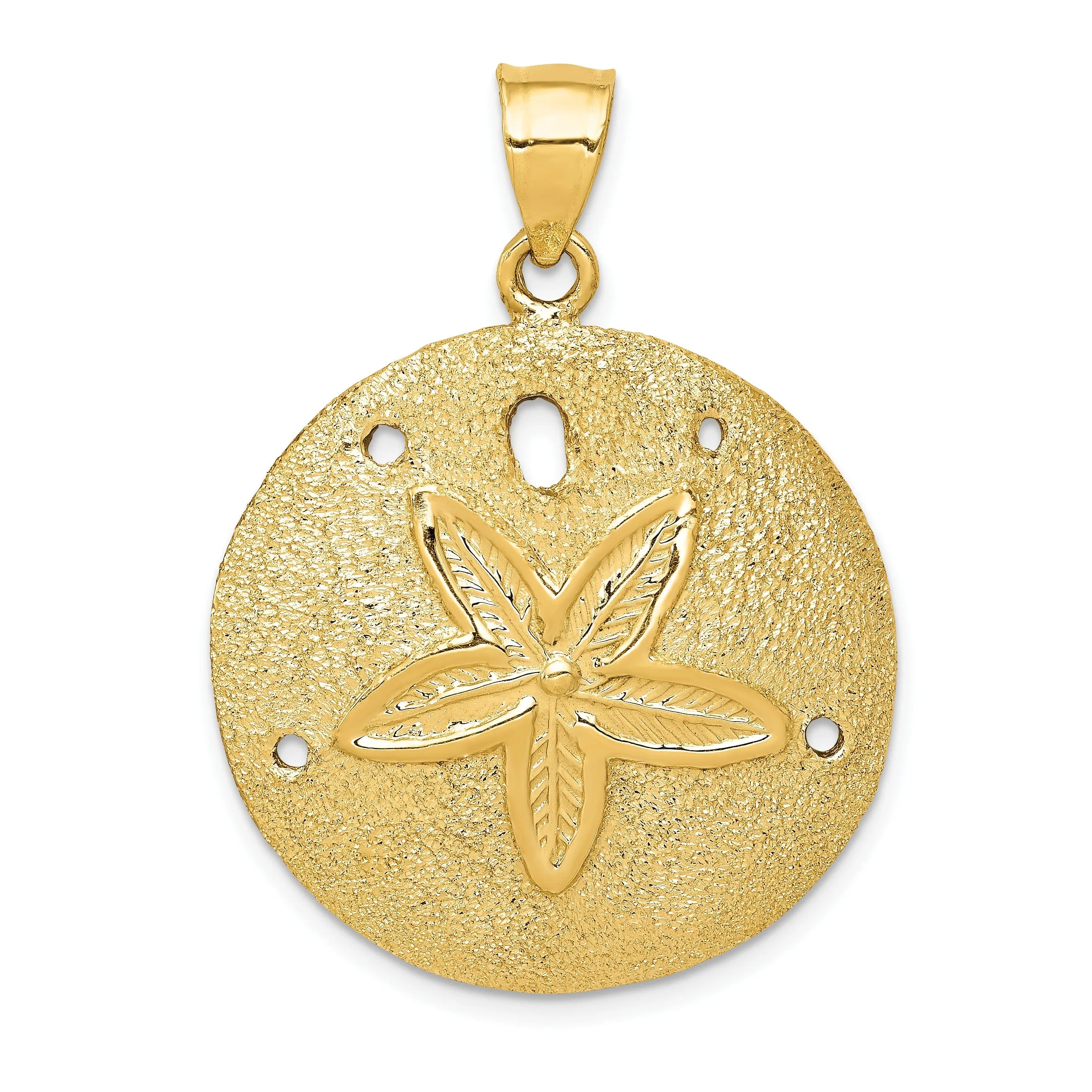 14k Yellow Gold Textured Polished Finish Solid Laser Cut Sea Sand Dollar Charm Pendant