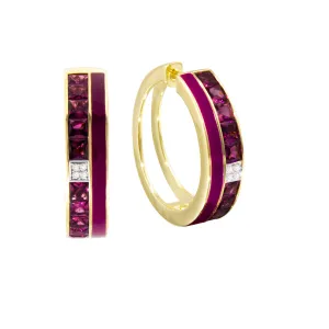 14K Yellow Rhodolite Garnet and Natural Diamond Hoop Earrings