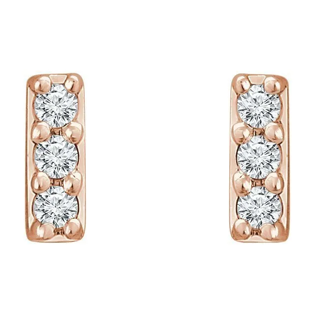 14KT GOLD 1/20 CTW DIAMOND BAR EARRINGS