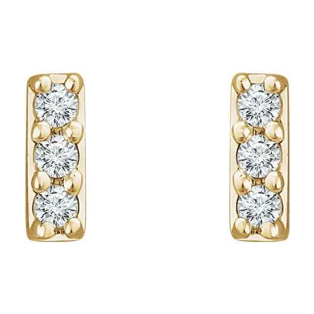 14KT GOLD 1/20 CTW DIAMOND BAR EARRINGS