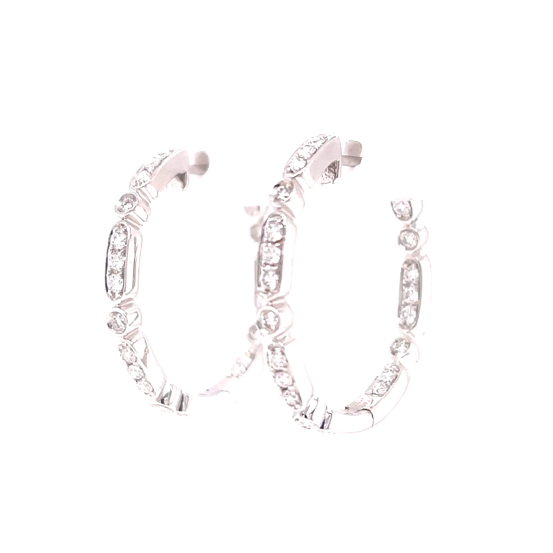 14KW Hoop Earrings With Diamonds On The Interior And Exterior Forward Sections