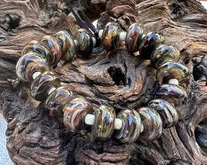 18 Multicolor Brown Swirl Lampwork Beads Set SRA