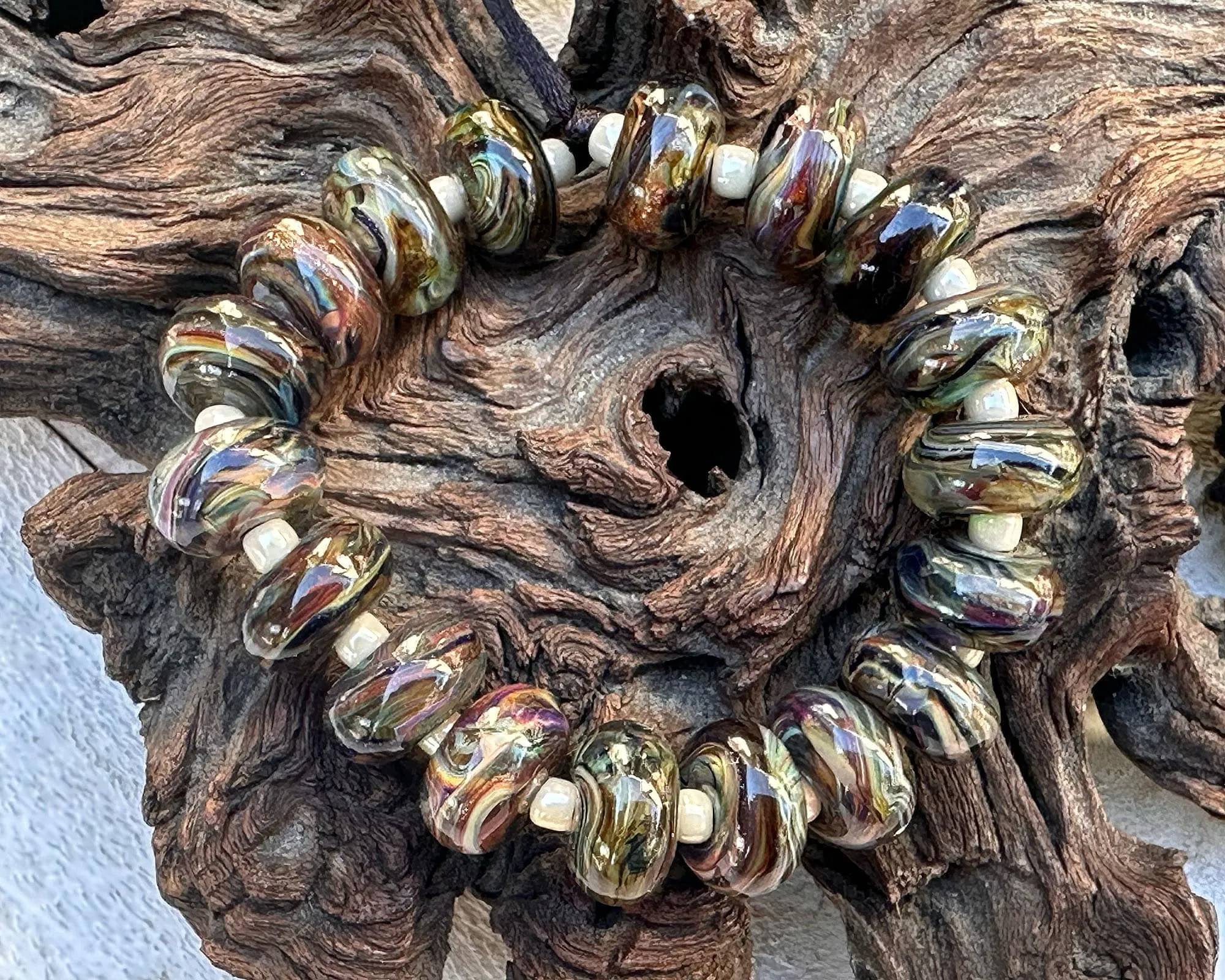 18 Multicolor Brown Swirl Lampwork Beads Set SRA