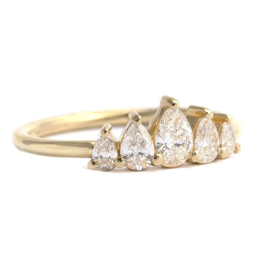 18K Gold and Five Graduated Pear Diamond Unique Ring