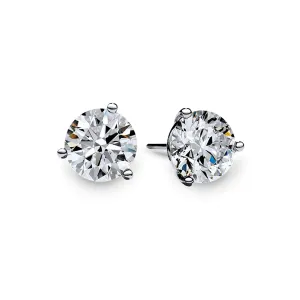 18K WHITE GOLD 2 FIRE&ICE ROUND BRILLIANT DIAMONDS=0.78CTS  3-PRONG STUD EARRINGS