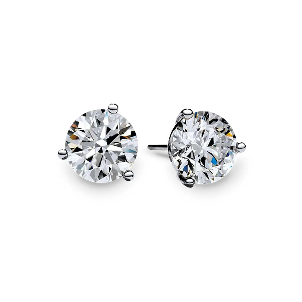 18K WHITE GOLD 2 FIRE&ICE ROUND BRILLIANT DIAMONDS=0.78CTS  3-PRONG STUD EARRINGS