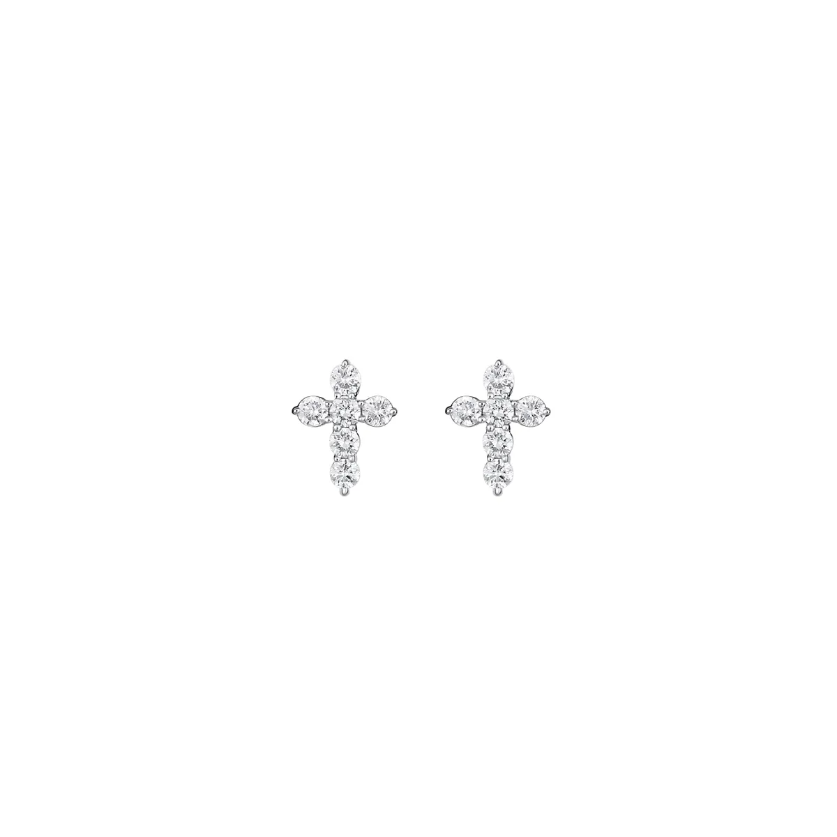 18K White Gold Diamond Cross Stud Earrings