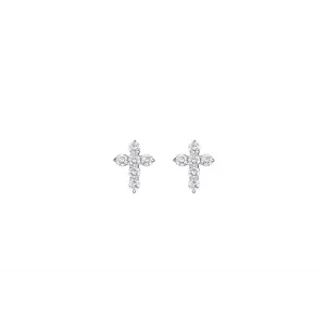 18K White Gold Diamond Cross Stud Earrings