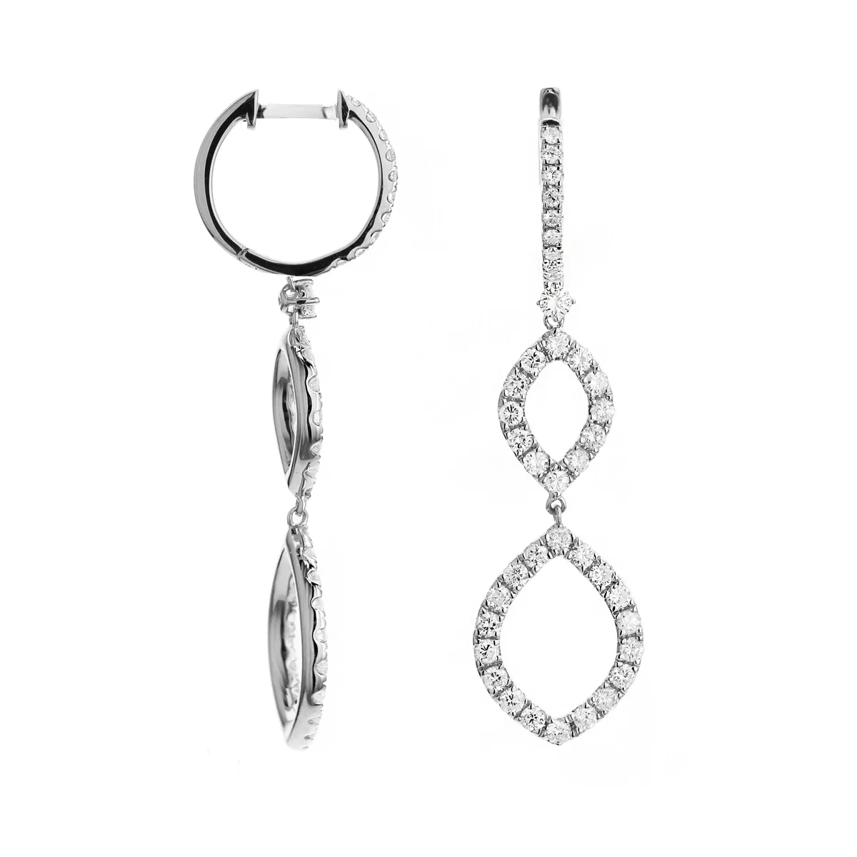 18K White Gold Diamond Hoop Earrings with Open Teardrop Dangle