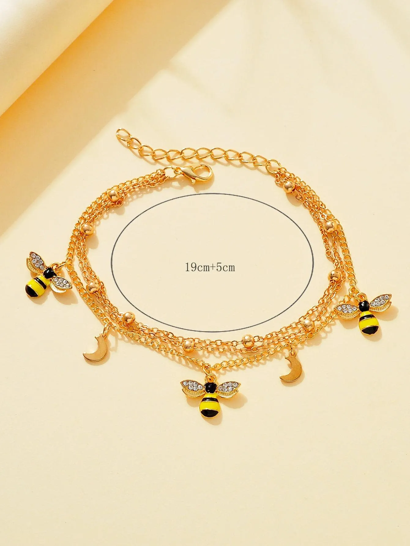 1pc Fashion Rhinestone Decor Bee & Moon Charm Layered Anklet For Women For Gift