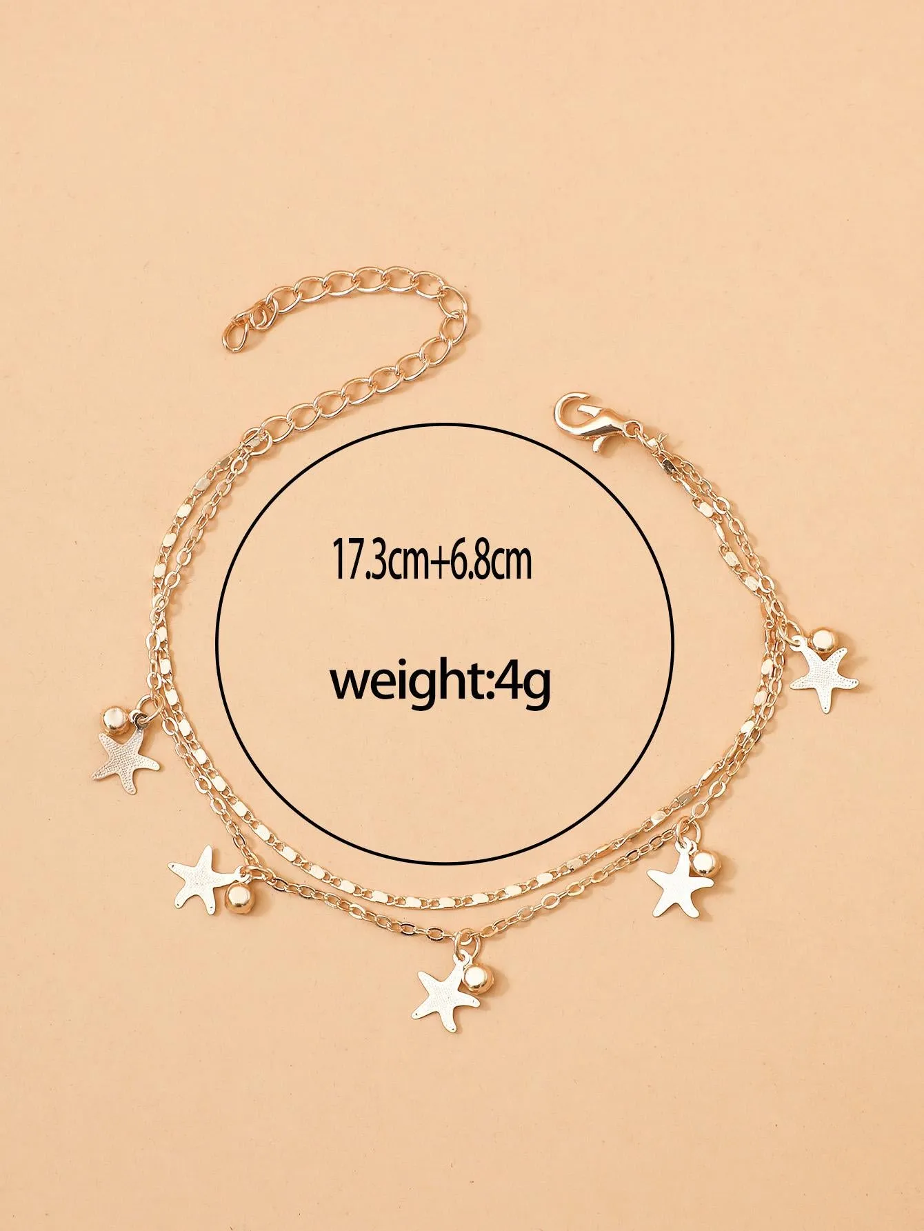 1pc Fashionable Zinc Alloy Rhinestone & Starfish Charm Layered Anklet For Women For Daily Decoration