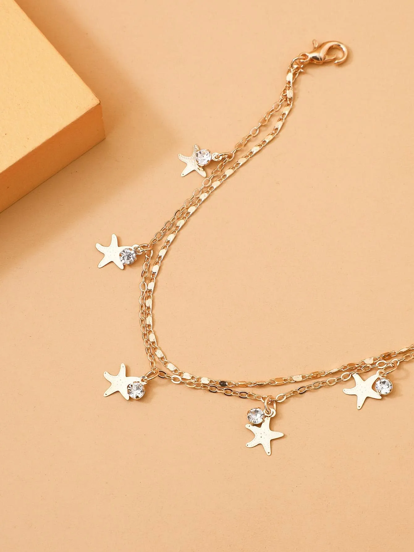 1pc Fashionable Zinc Alloy Rhinestone & Starfish Charm Layered Anklet For Women For Daily Decoration