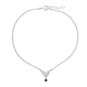 9.5"   .5" Butterfly and Purple Crystal Charm Anklet