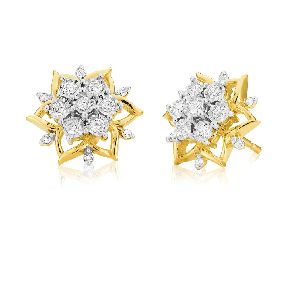 9ct Yellow Gold 1/3 Carat Diamond Stud Earrings set wtih 26 Brilliant Cut Diamonds