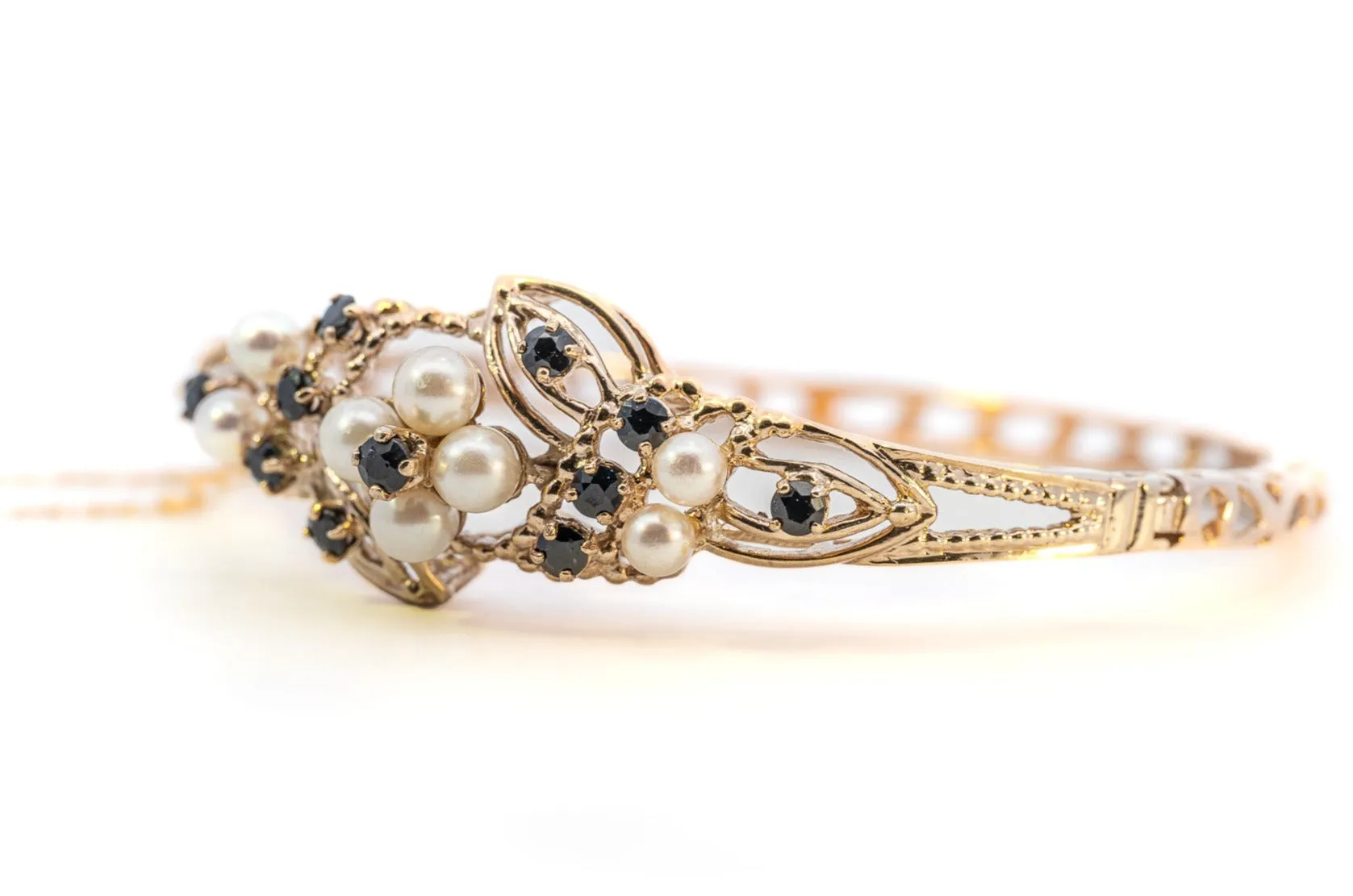 9ct Yellow Gold Pearl and Sapphire Bangle