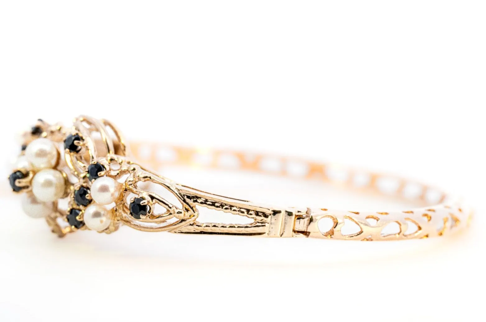 9ct Yellow Gold Pearl and Sapphire Bangle