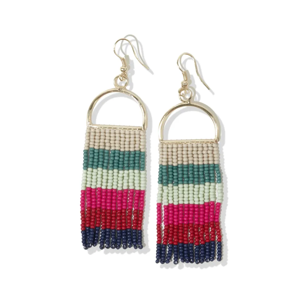 Allison Vertical Stipes Beaded Fringe Earrings