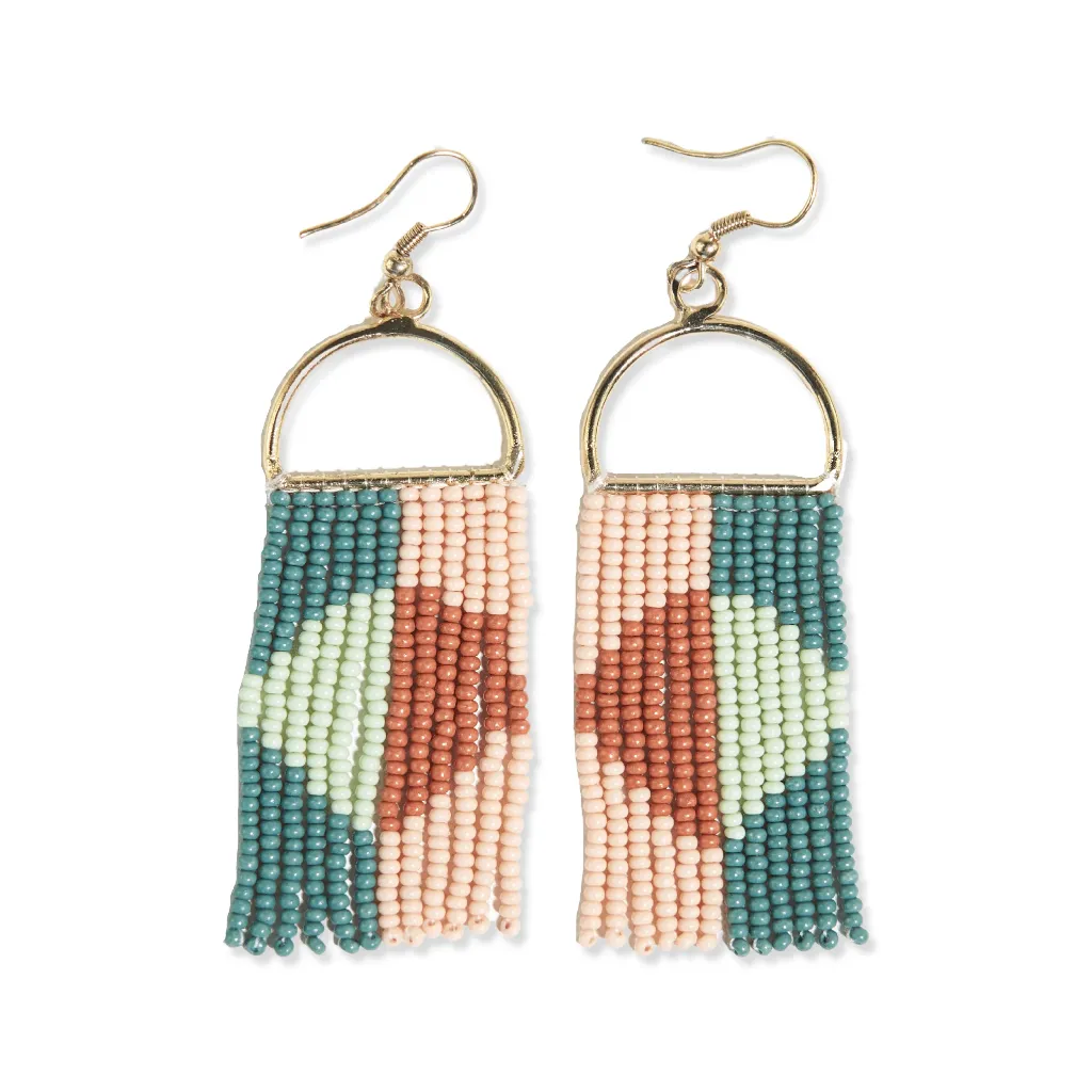 Allison Vertical Stipes Beaded Fringe Earrings