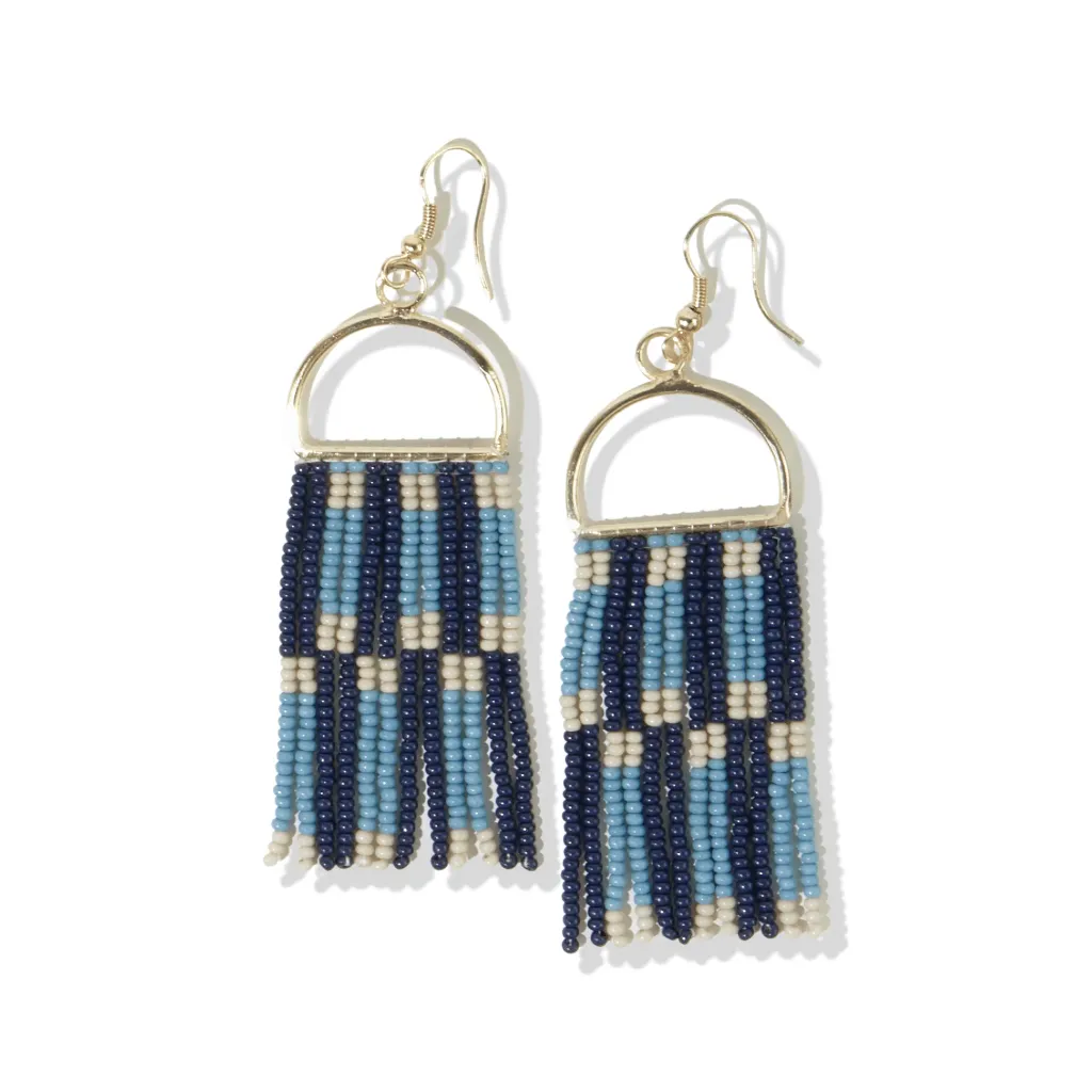 Allison Vertical Stipes Beaded Fringe Earrings