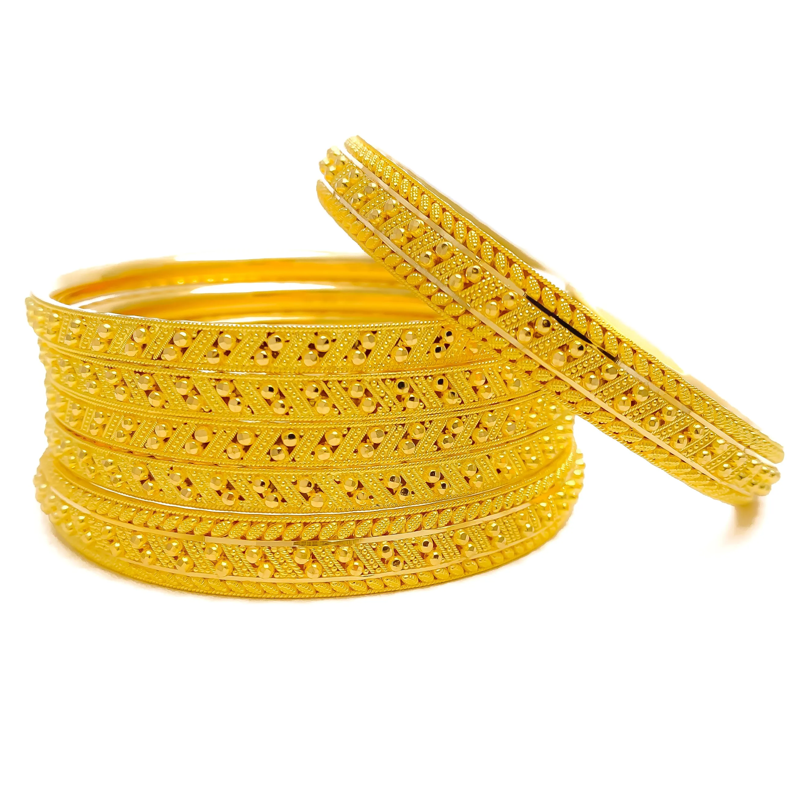 Alternating Upscale Zig-Zag 22k Gold Bangle Set