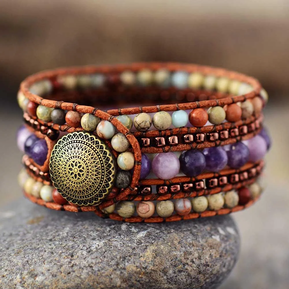 Amethyst & Earthy Jasper Cuff Bracelet