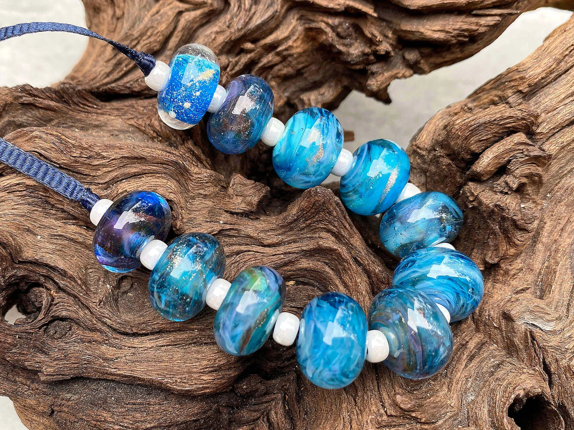 Aqua Blue Shimmer Lampwork Beads Set SRA