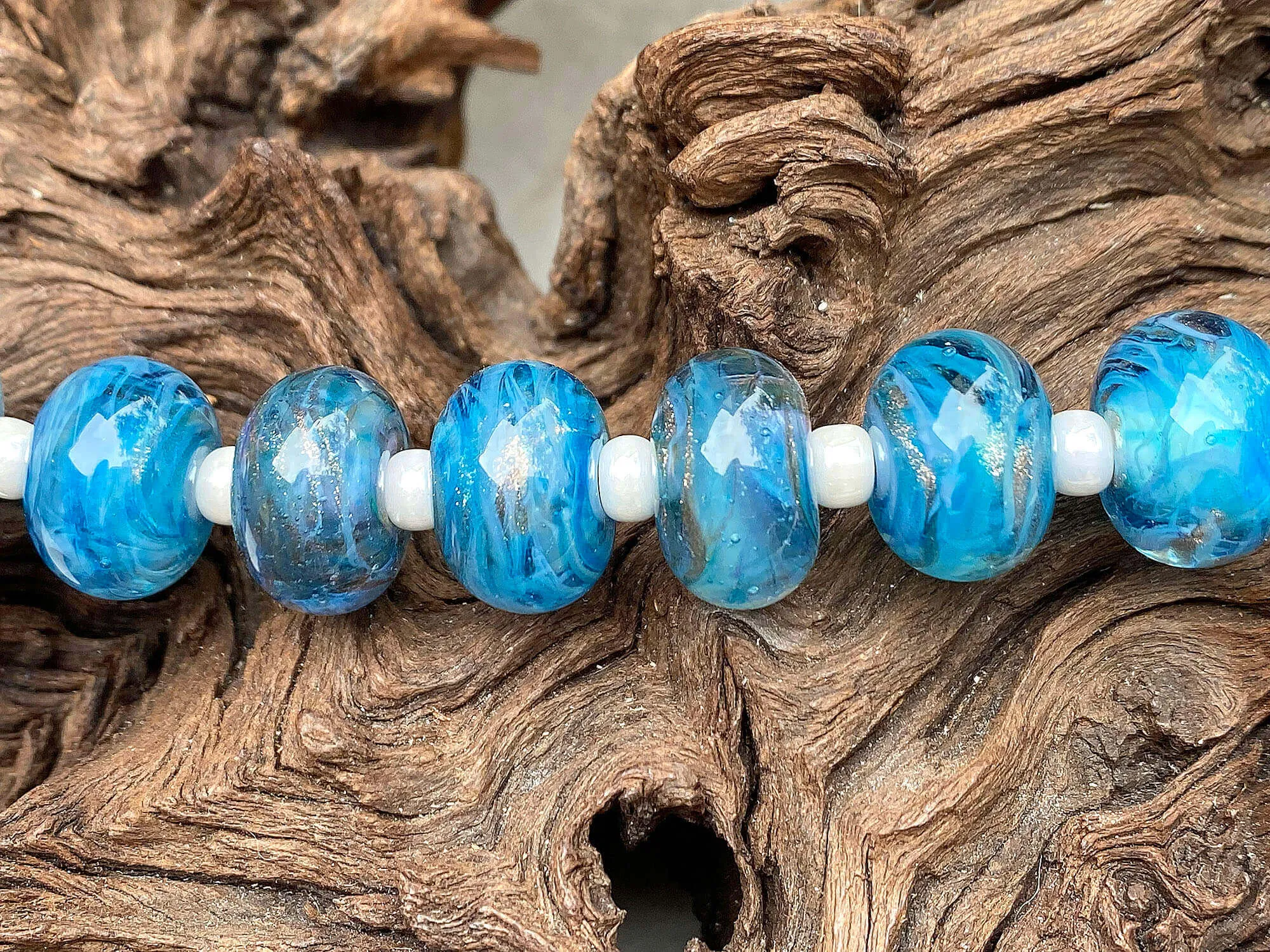 Aqua Blue Shimmer Lampwork Beads Set SRA