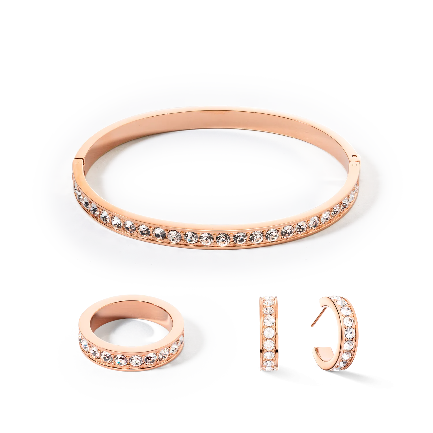 Bangle stainless steel & crystals rose gold crystal (size 17 cm)