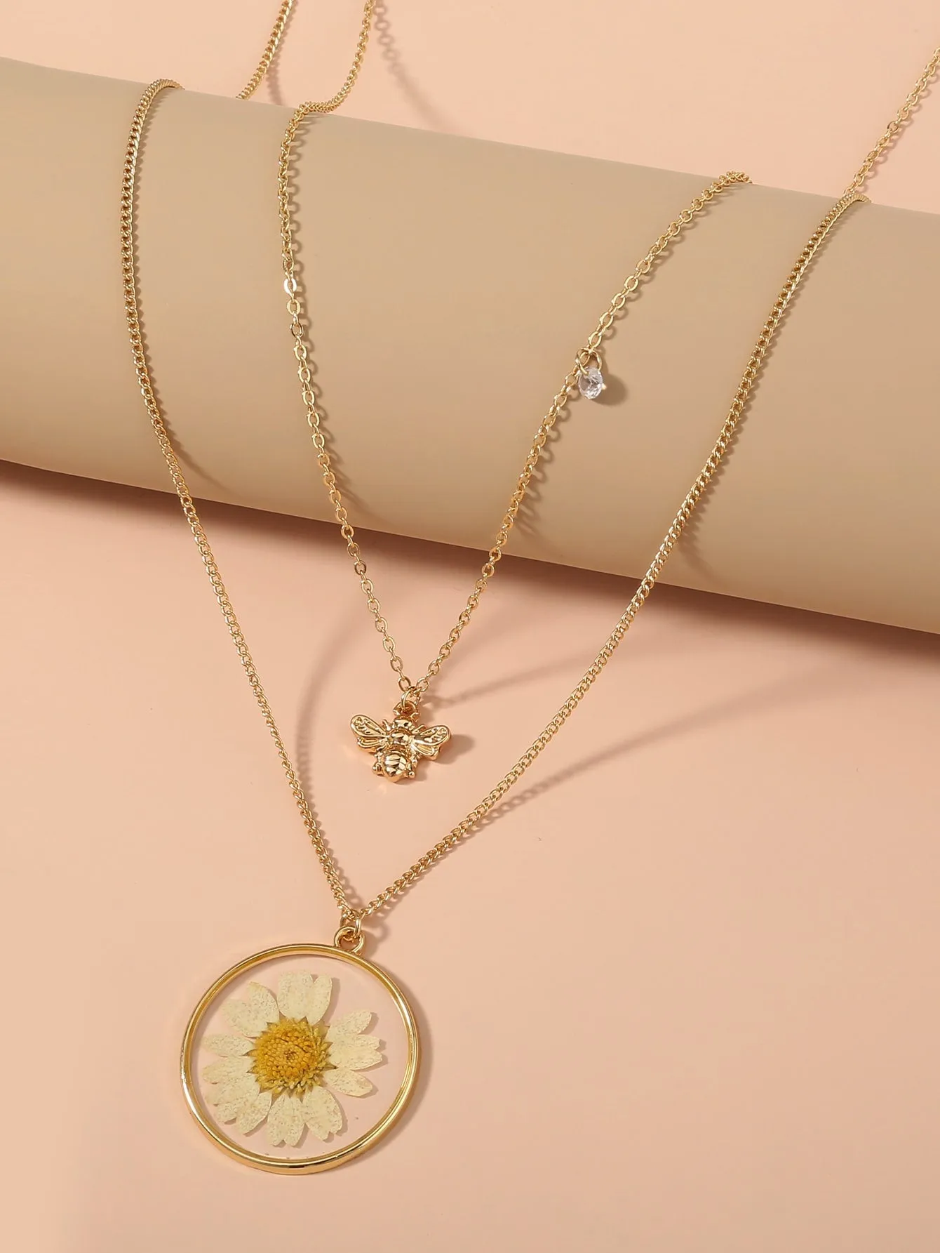 Bee & Flower Charm Layered Necklace for Women Jewelry for Women Gift for Her