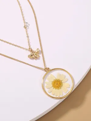 Bee & Flower Charm Layered Necklace for Women Jewelry for Women Gift for Her