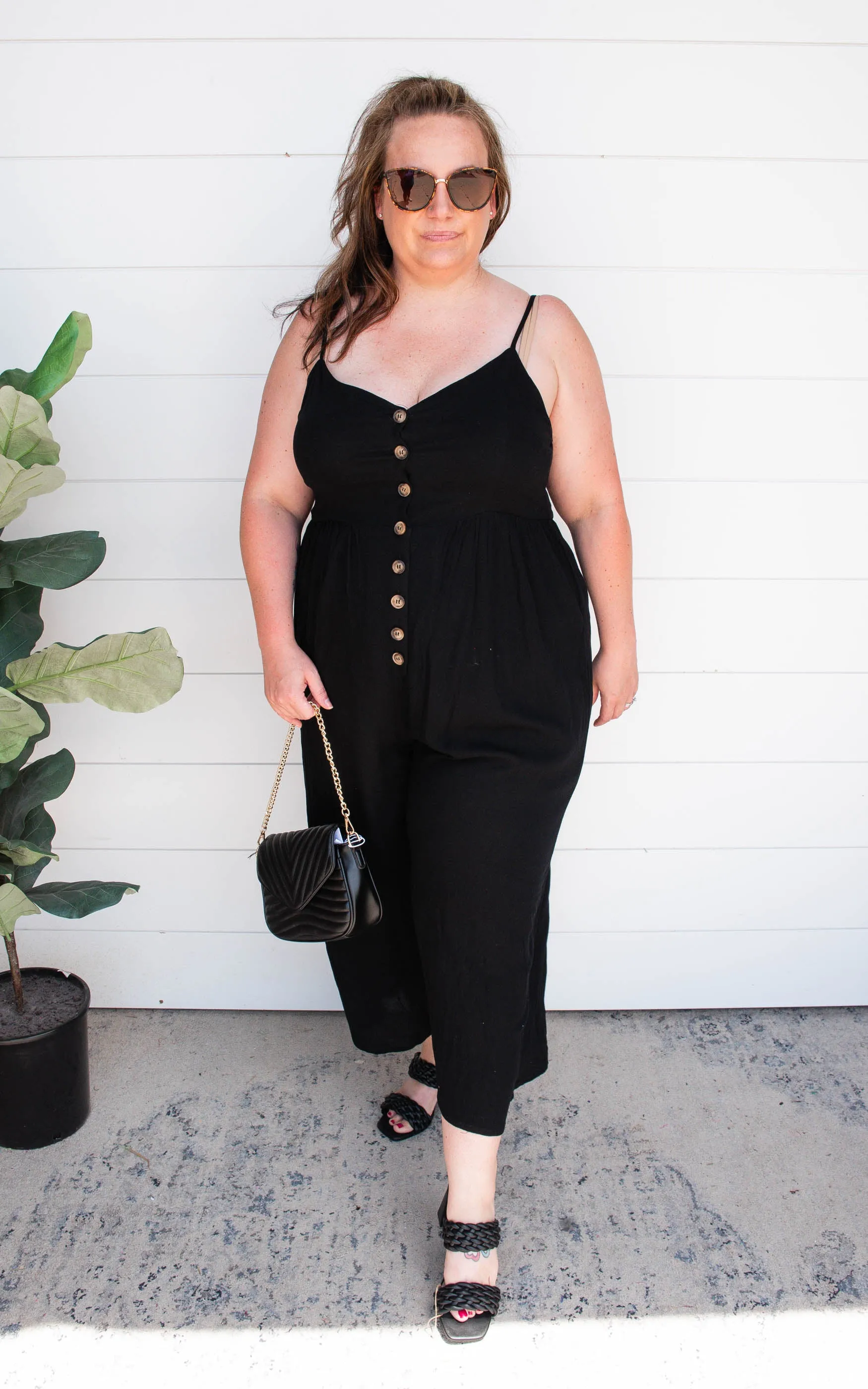 Black Button Down Crepe Jumpsuit - Final Sale