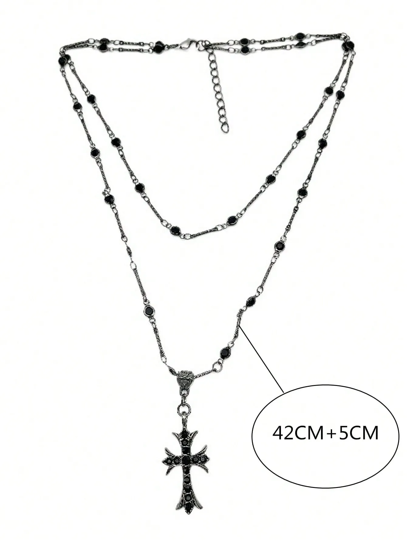 Black Color Cross Charm Layered Necklace for Women Girls Accessories Jewelry