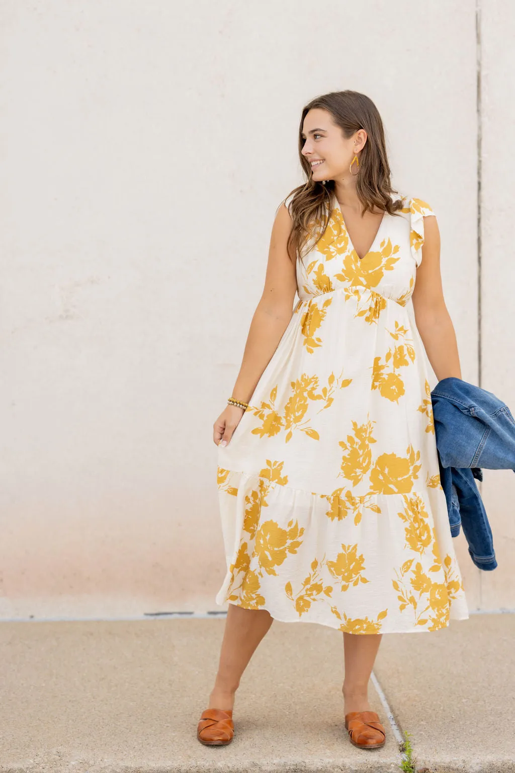 Blossoms Flutter Trim Midi Dress