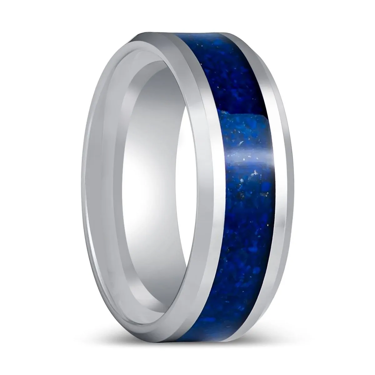 BOYDTON | Silver Tungsten Ring Lapis Lazuli Inlay