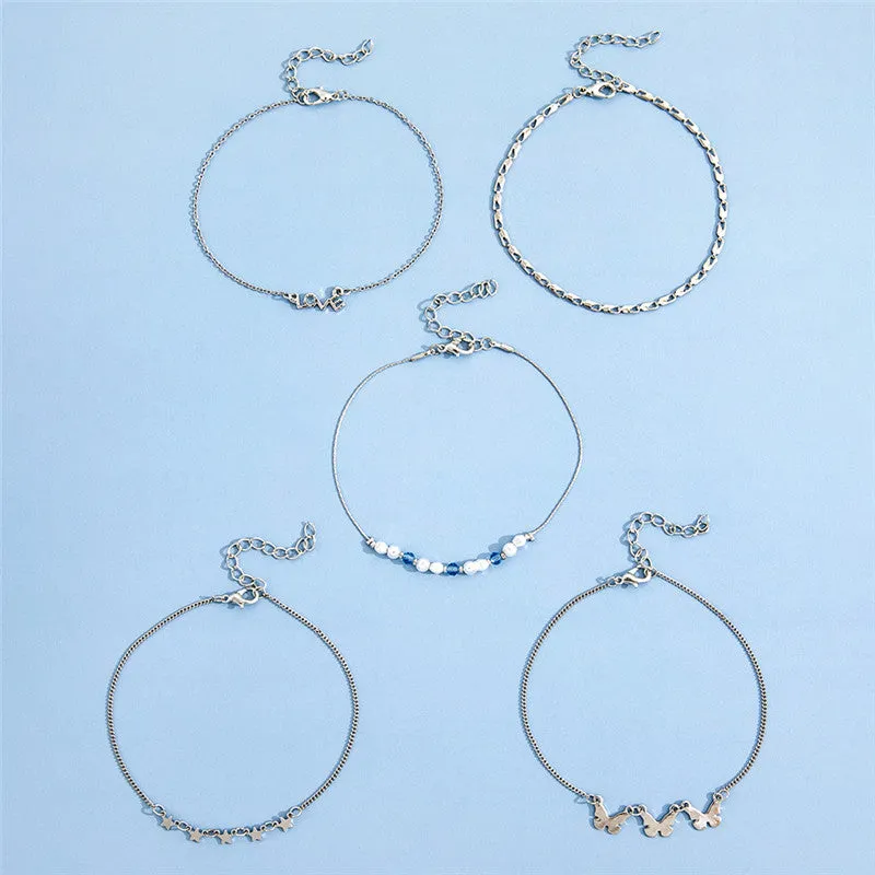 Chain Charm Five-Piece Set Anklet