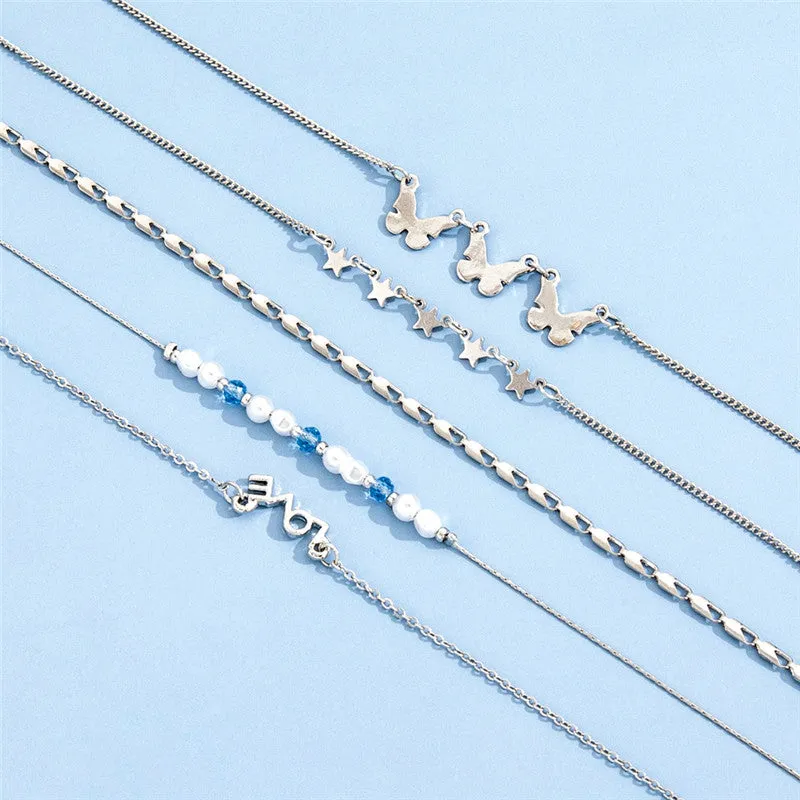 Chain Charm Five-Piece Set Anklet